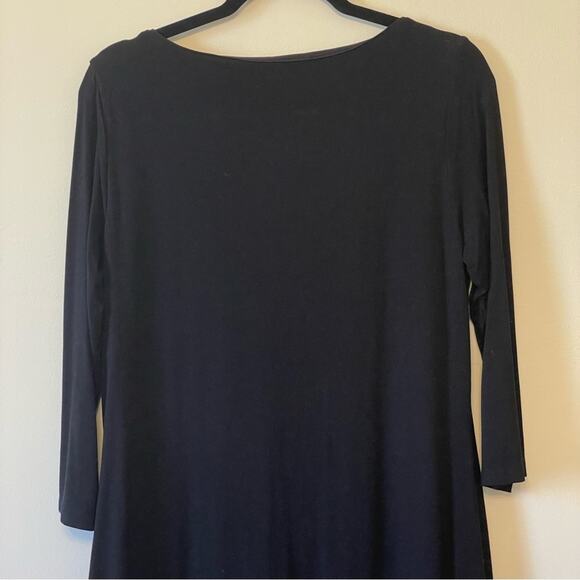 WHBM L black long sleeve dress ruffle crewneckline goth business elegant solid - Picture 6 of 7